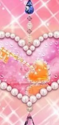 This stunning live wallpaper features a heart adorned with shimmering pearl beads in varying shades of pink and orange