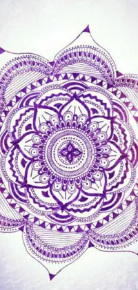 This stunning phone live wallpaper features a purple and white hand-drawn flower with intricate details in its petals and leaves