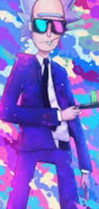 This live wallpaper features an anime drawing of a character wearing a suit and tie created in neo-fauvism