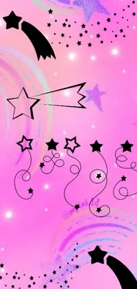 This mobile live wallpaper features a playful and magical design with a pink background and twinkling stars