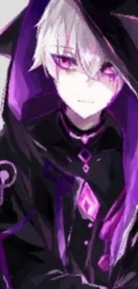 This live wallpaper features an artistic character with white hair wearing a purple hoodie