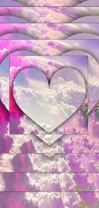 This phone live wallpaper is a resplendent piece of digital art that features an HD image of a heart in the sky with psychedelic rectilinear vaporwave designs