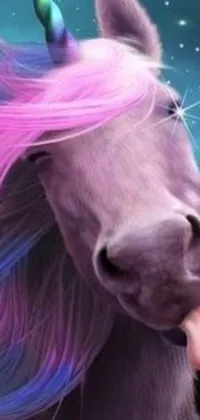 This mesmerizing phone wallpaper features a holographic close-up of a beautiful horse with a long mane and a pink nose