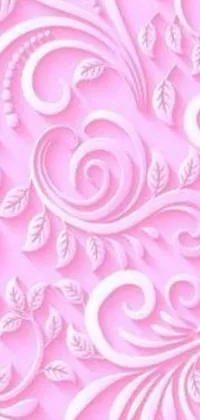 Looking for something elegant and feminine for your phone wallpaper? Check out this pink live wallpaper with white swirls and leaves! The intricate pattern creates an illusion of shading, making the design pop on your screen