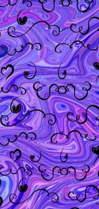 This lively phone wallpaper features a vibrant purple and black swirly background with dynamic hearts, digital art, Tumblr, graffiti, and Y2K design elements