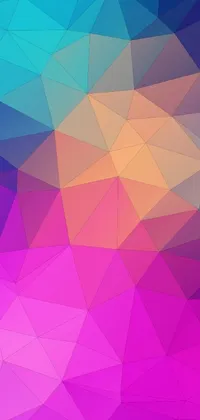 This abstract phone wallpaper showcases a mesmerizing geometric art of triangles in a color palette of magenta and blue