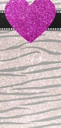 This phone live wallpaper features a striking pink heart against a bold zebra print background with a stippled effect
