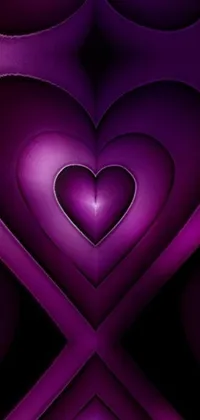 This lively digital art wallpaper features close-up views of a group of purple hearts against a black background on a phone screen