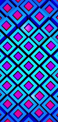 Decorate your phone's home screen with this beautiful blue and pink live wallpaper featuring an eye-catching geometric abstract pattern of squares and vector designs