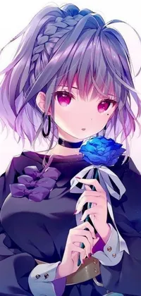 Get this stunning phone live wallpaper featuring a beautiful anime girl holding a flower