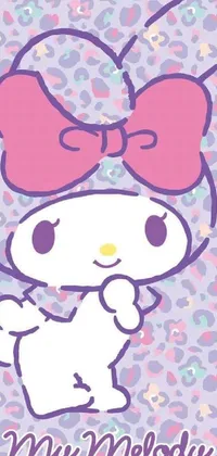 Looking for a cute and quirky live wallpaper for your phone? Check out this Hello Kitty design featuring the beloved cartoon feline with a pink bow! The background is a blend of soft whites and purples with charming spotted accents