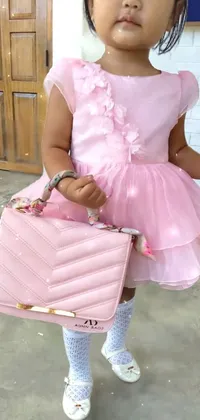 This phone live wallpaper showcases a charming little girl wearing a pink tutu while holding a matching purse