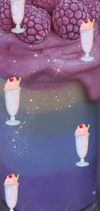 This live phone wallpaper portrays two ice cream sundaes with raspberries on top in a magical-realism art style
