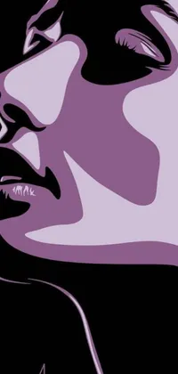 This phone live wallpaper features a striking close-up of a female face in black and white vector art against a dark purple backdrop