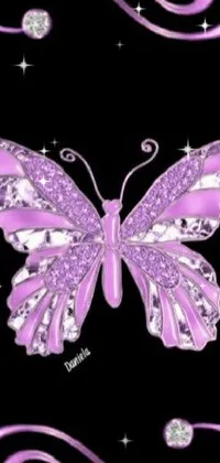 Introducing a stunning phone live wallpaper featuring a purple butterfly perched gracefully on a black background
