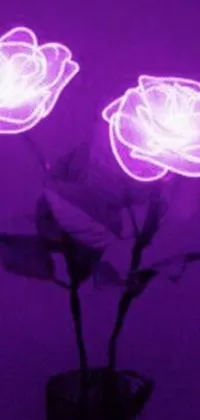 This phone live wallpaper displays a stunning digital art piece of two flowers in a vase