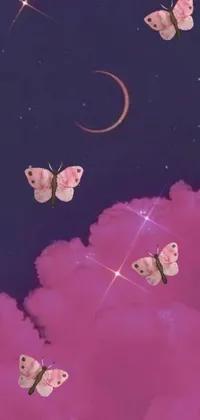 This phone live wallpaper features a delightful Sailor Moon aesthetic with beautiful butterflies flying through the night sky