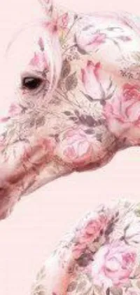 This stunning phone live wallpaper showcases a digital rendering of a horse adorned with flowers on its head