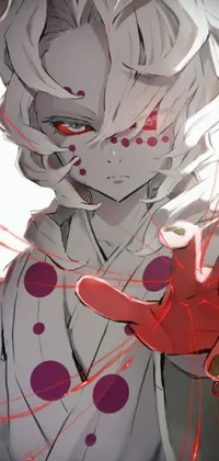 This phone live wallpaper showcases an auto-destructive art anime drawing that features a bright red object held in a hand