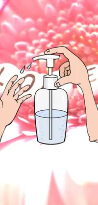 This live phone wallpaper features the soothing image of a delicate flower being cleaned by an individual using hand sanitizer
