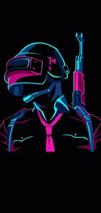 This phone live wallpaper showcases a cyberpunk-inspired artwork of a person holding a gun