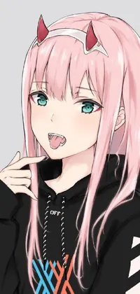 Experience a stunning anime-style live wallpaper for your phone with a pink-haired girl wearing a cool black hoodie