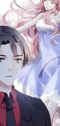 This anime couple live wallpaper portrays a romantic setting with neo-romanticism vibes, featuring a princess and male character in a manhwa style