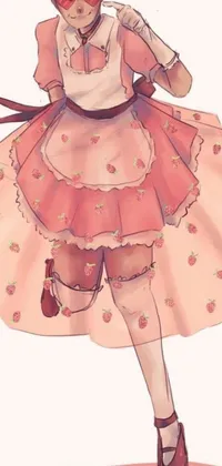 Get charmed by this cute phone wallpaper featuring a pretty lady wearing a pink dress with thigh-high stockings and a skirt