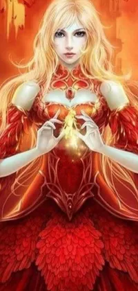 This stunning live wallpaper features an awe-inspiring fire goddess adorned in red