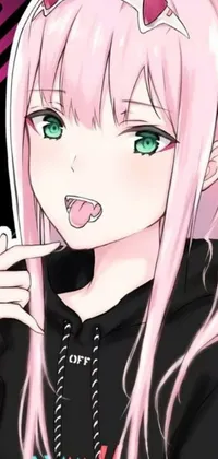Transform your phone screen with this adorable anime live wallpaper features a cute anime girl with pink hair clad in a charming black hoodie