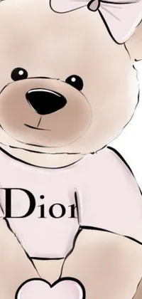 This phone live wallpaper design features a digital illustration of a teddy bear wearing a pink shirt