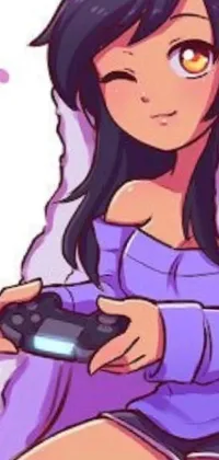This live phone wallpaper is a charming illustration of a video game enthusiast holding a controller