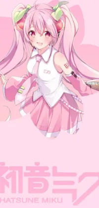 This lively phone live wallpaper features an anime-style drawing of a girl in a pink dress holding a tennis racquet against a white and pink cloth backdrop