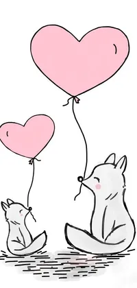 This phone live wallpaper features an endearing hand-drawn illustration of a cat, wearing a striped jumper and holding a heart-shaped balloon