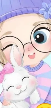 This <a href="/">animated phone wallpaper</a> showcases an illustration of a little girl holding a bunny rabbit