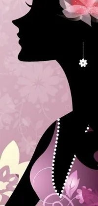 This phone live wallpaper showcases a stunning silhouette of a woman wearing a flower in her hair