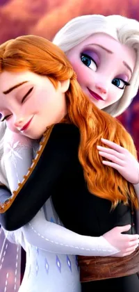 This mesmerizing live wallpaper features two beloved characters hugging in a winter wonderland