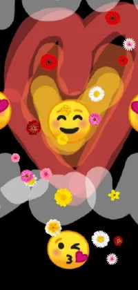 This phone live wallpaper features a heart with a smiley face surrounded by emoticons, all placed in a colorful and cheerful design