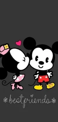 This charming phone live wallpaper depicts two beloved cartoon characters sharing a romantic kiss against a black background