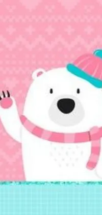 Get ready for winter with this cute phone live wallpaper featuring a polar bear in a hat and scarf
