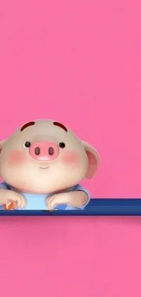This charming live wallpaper features a delightful cartoon pig seated atop a toothbrush
