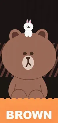This phone live wallpaper depicts a cartoon of a brown bear with a bunny upon it