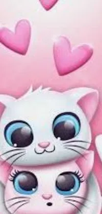 This phone live wallpaper features two charming cats standing on a soft pink background