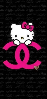 This phone live wallpaper features a black background adorned with the cute and girly pink Hello Kitty logo, alongside a vintage Betty Boop picture