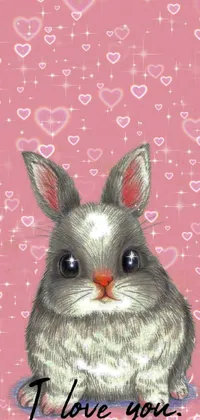 Looking for a charming and detailed live wallpaper for your phone? Discover this digital illustration featuring a fluffy bunny surrounded by heart-shaped symbols of love! Crafted expertly using vector art techniques, it combines high-quality  realistic imagery with a stylized, engaging style