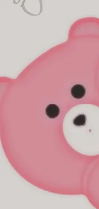 This phone live wallpaper features a cute pink teddy bear in close-up, digitally rendered with a sōsaku hanga style