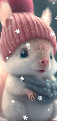 This phone live wallpaper features a cute and playful squirrel wearing a colorful hat and scarf