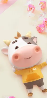 This phone live wallpaper features a 3D-rendered cow sporting a cheerful yellow shirt and a cute smile