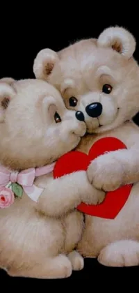 This phone live wallpaper features two teddy bears holding each other in a tight embrace