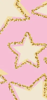 This live phone wallpaper showcases an eye-catching pink background adorned with golden stars, bumblebees, clothing items, and cute aliens